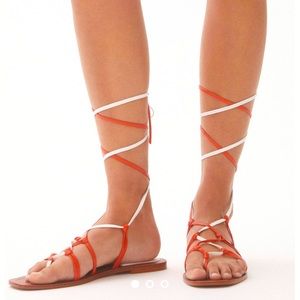 PILCRO Anthropologie Square Toe Leather Tie-Up Lace Flat Sandals Size 10